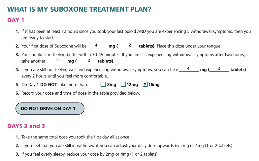 Sample buprenorphine home start patient information sheet