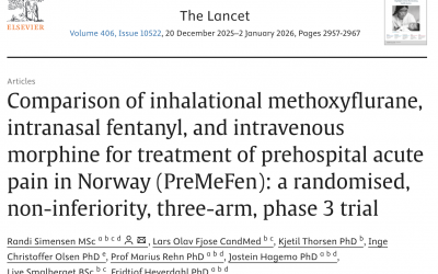 Comparison of inhalational methoxyflurane, intranasal fentanyl, and intravenous morphine for treatment of prehospital acute pain in Norway (PreMeFen): a randomised, non-inferiority, three-arm, phase 3 trial.