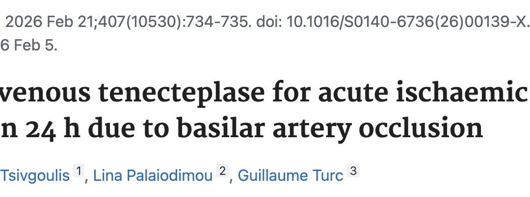 Tenecteplase versus standard medical treatment for basilar artery occlusion within 24 h (TRACE-5): a multicentre, prospective, randomised, open-label, blinded-endpoint, superiority, phase 3 trial.